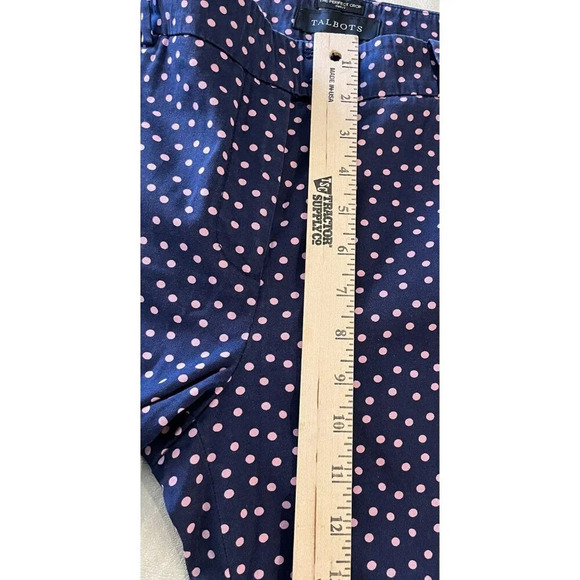 Talbots The Perfect Crop Curvy Blue Pants Pink Polka Dot Size 6 Stretch Beach - Picture 6 of 9